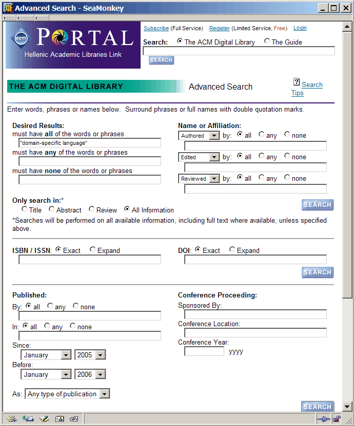 ACM Digital Library query