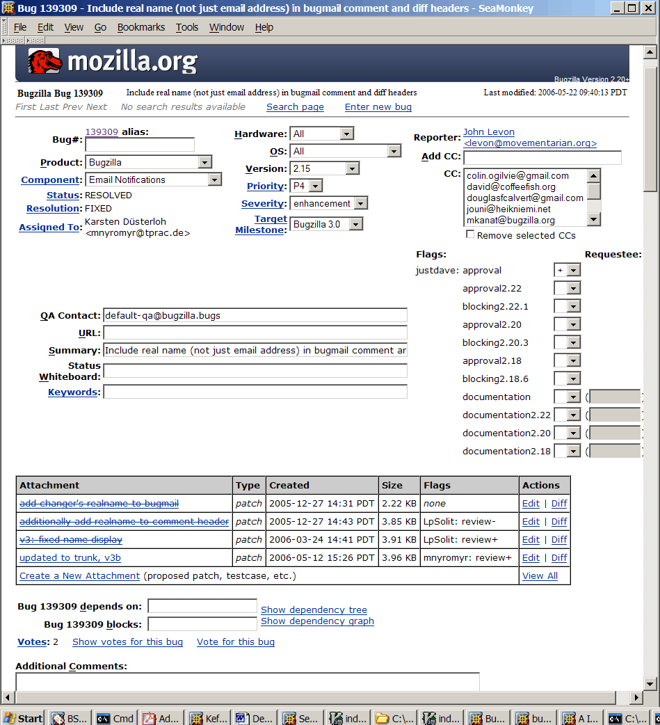 Bugzilla screen dump